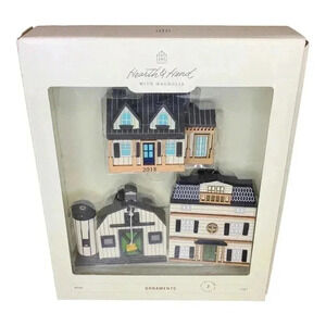 Hearth and Hand Magnolia Christmas Ornaments Wooden Farmhouse Silos Set of 3 NIB